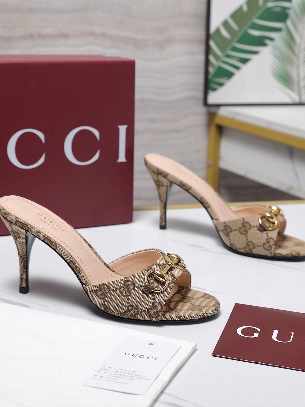 Gucci Beige GG Canvas Horsebit Mule Heels